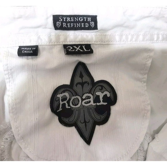 ROAR White Embroidered Button Down Shirt Mens Size 2XL Strength Refined - Picture 10 of 10